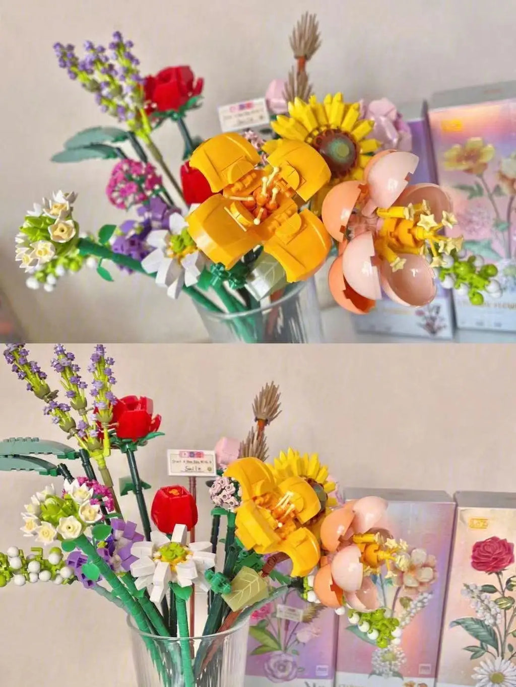 Le bouquet qui ne fane jamais 💐  Fleurs à construire 🌸
sans vase
sans box